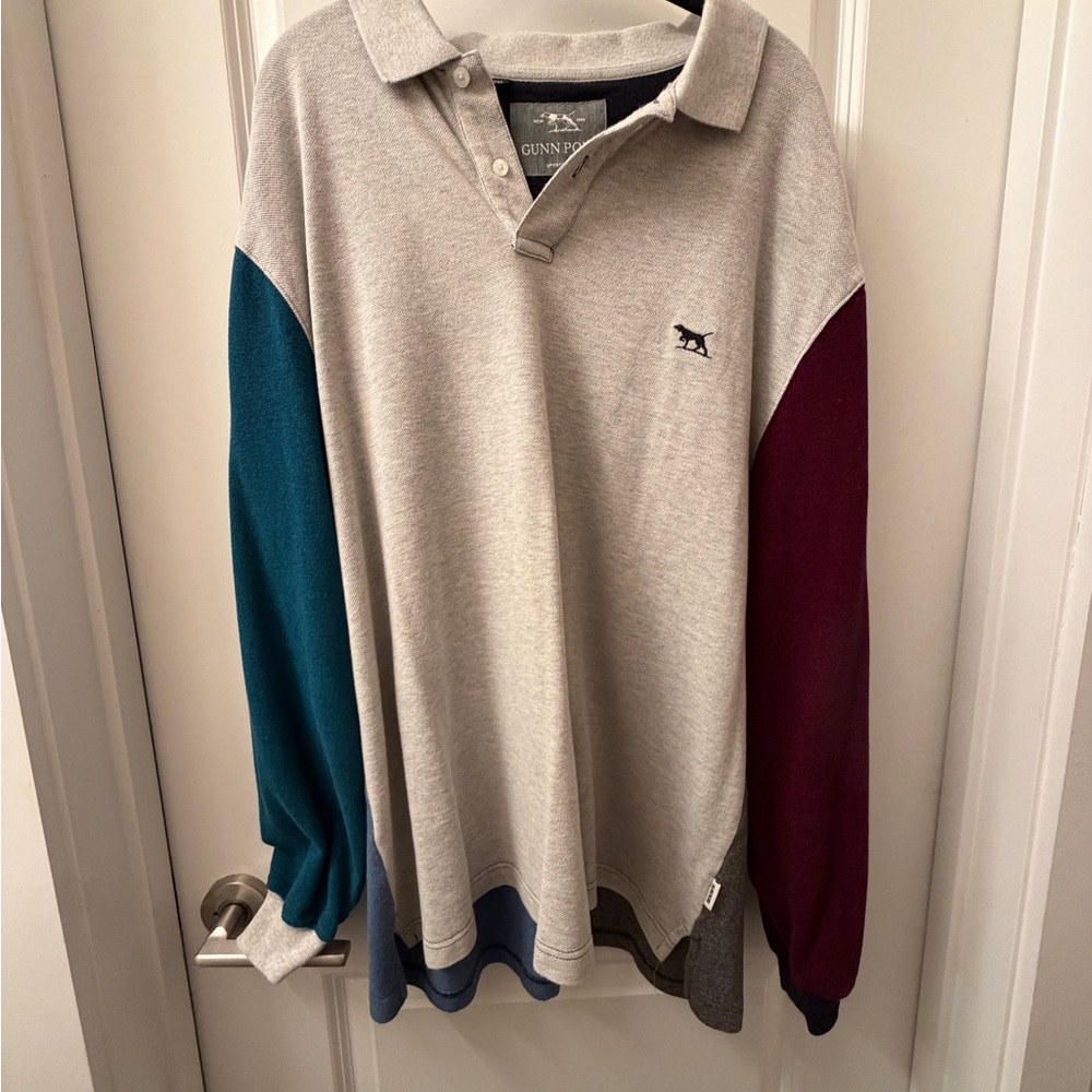 Rodd & Gunn Cream Colorblock Long-Sleeve Polo with Teal & Burgundy Sleeves